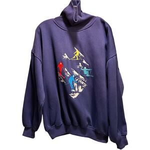 Vintage John Ashford Sport Skiers Embroidered Turtleneck Sweatshirt